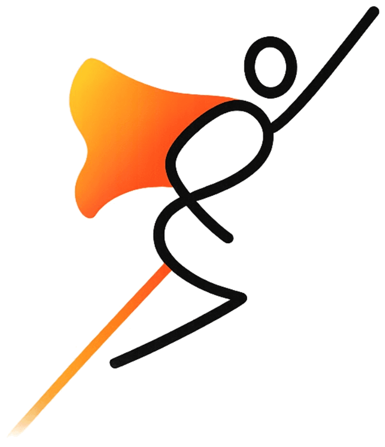 SuperTrainr mascot — stick figure with orange cape
