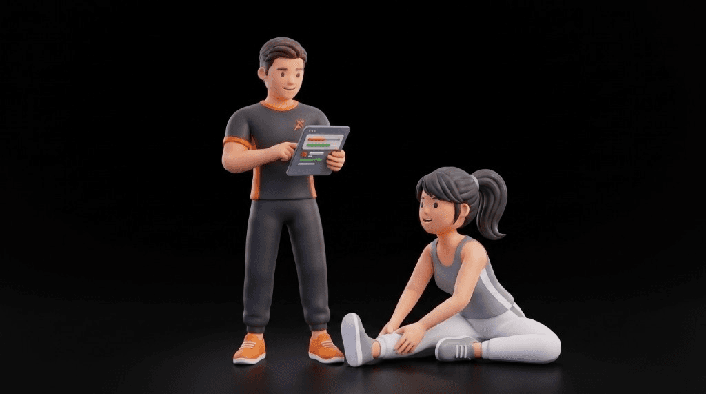 Trainer assessing a member's fitness at home
