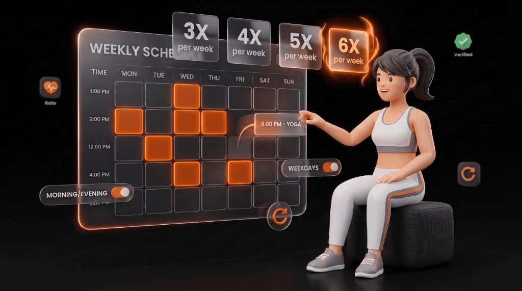 Member arranging recurring weekly workout time slots
